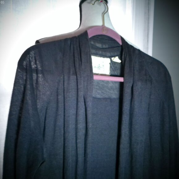 Anthropologie Angel of the North 3/4 Sleeve Open Front Linen Navy Cardigan XL - Picture 2 of 9